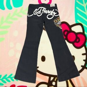 Ed Hardy Black Flare Jeans with Tiger Graphic